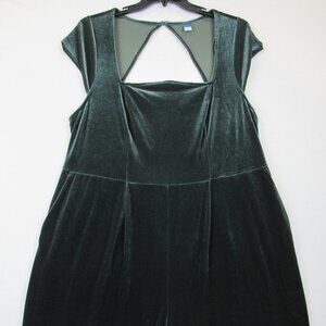 Old Navy Fit & Flare Velvet Jumpsuit NWT Green Women's Size 2X Wide Leg Stretch
